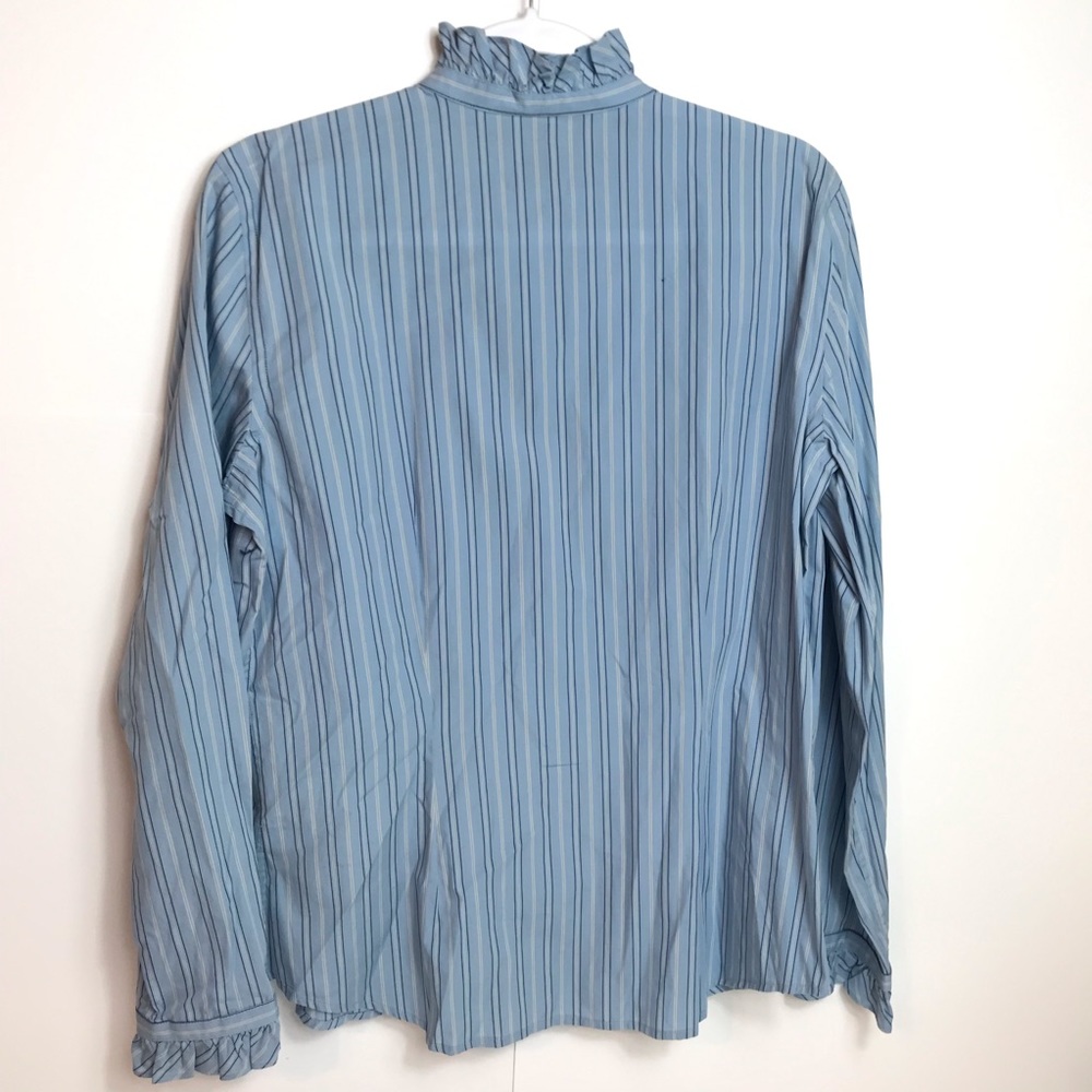 Chaps Light Blue Striped Ruffle Front Button Down Shirt - Picture 2 of 5